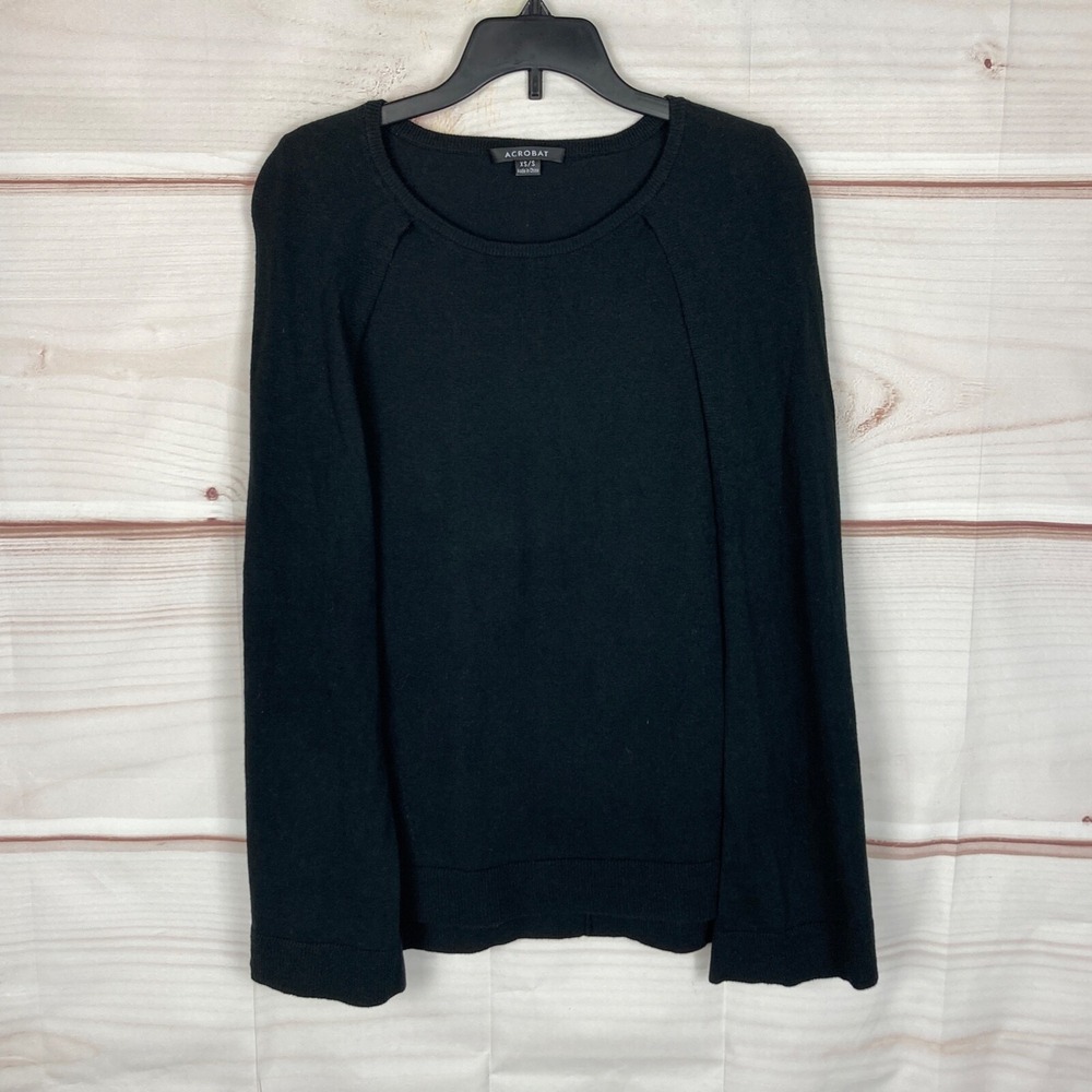 Acrobat Sweater Womens XS S Black Cotton Cashmere Cape Pullover Round Neck Solid
